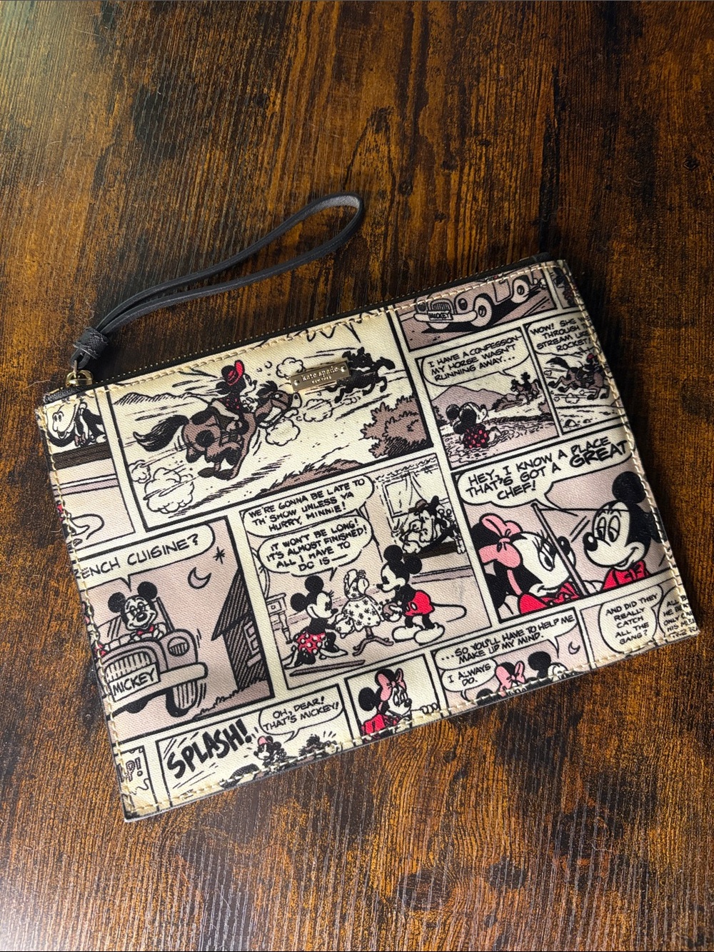 kate spade Black, Cream & Brown Comic Print Wristlet